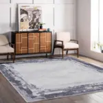 Las Çerçeveli Gri Polyester ve Pamuklu Yıkanabilir Kaydırmaz Taban Dijital Baskı Halı - Görsel 6