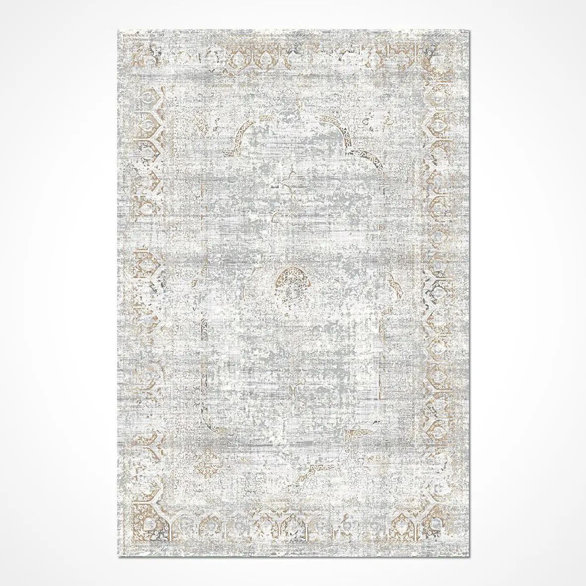 Cheb Klasik Göbekli Gri Viskon ve Akrilik Pamuk Tabanlı Makine Halısı - Görsel 2