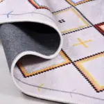 Vigna Geometrik Kırık Beyaz Polyester ve Pamuklu Kaydırmaz Tabanlı Dijital Baskı Halı - Görsel 3