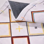 Vigna Geometrik Kırık Beyaz Polyester ve Pamuklu Kaydırmaz Tabanlı Dijital Baskı Halı - Görsel 4