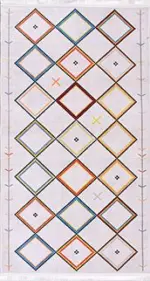 Vigna Geometrik Kırık Beyaz Polyester ve Pamuklu Kaydırmaz Tabanlı Dijital Baskı Halı