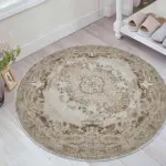 Raval Göbekli Bej Polyester ve Pamuklu Yıkanabilir Kaydırmaz Taban Dijital Baskı Halı - Görsel 8