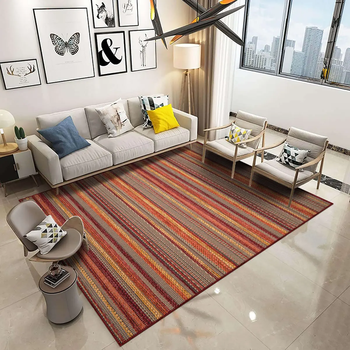 Vella Çizgili Multi Polyester ve Pamuklu Yıkanabilir Kaydırmaz Taban Dijital Baskı Halı - Görsel 2