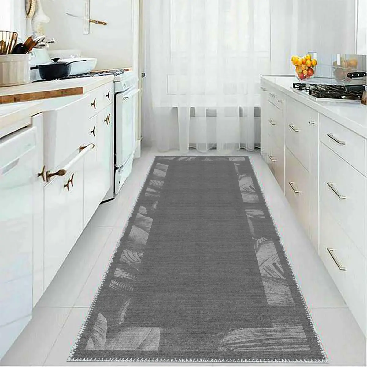 Triana Çerçeveli Gri Polyester ve Pamuklu Yıkanabilir Kaydırmaz Taban Dijital Baskı Halı - Görsel 4