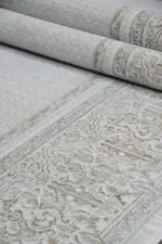 Eston Çerçeveli Krem Vizon Çizgili Akrilik Makine Halısı - Görsel 7