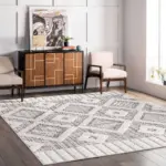 Venezia Geometrik Beyaz Polyester ve Pamuklu Yıkanabilir Kaydırmaz Taban Dijital Baskı Halı - Görsel 6