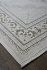 Cangey Çerçevegli Krem Kahve Göbekli Akrilik Makine Halısı - Görsel 2