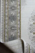 Bourg Çerçeveli Göbekli Krem Polyester Makine Halısı - Görsel 4