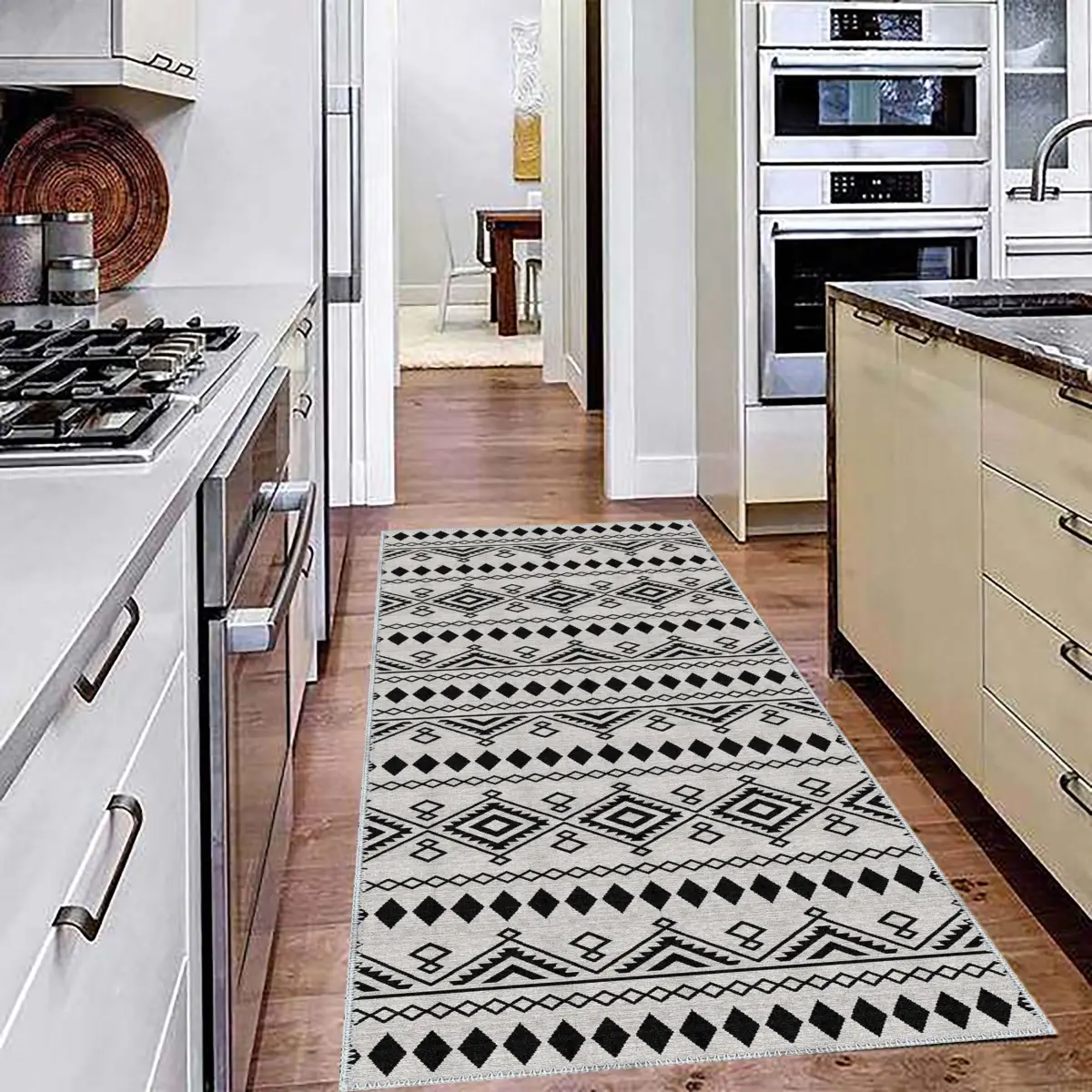 Corso Geometrik Beyaz Polyester ve Pamuklu Yıkanabilir Kaydırmaz Taban Dijital Baskı Halı - Görsel 4