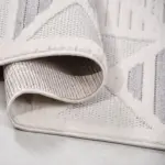 Grajera Geometrik Beyaz Polyester Kaydırmaz Tabanlı Makine Halısı - Görsel 4