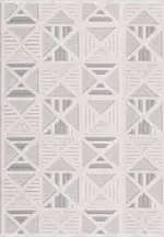 Grajera Geometrik Beyaz Polyester Kaydırmaz Tabanlı Makine Halısı