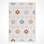 Tubilla Geometrik Beyaz Polyester Kaydırmaz Tabanlı Makine Halısı - Görsel 2