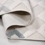 Tubilla Geometrik Beyaz Polyester Kaydırmaz Tabanlı Makine Halısı - Görsel 4