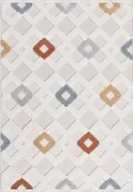 Tubilla Geometrik Beyaz Polyester Kaydırmaz Tabanlı Makine Halısı