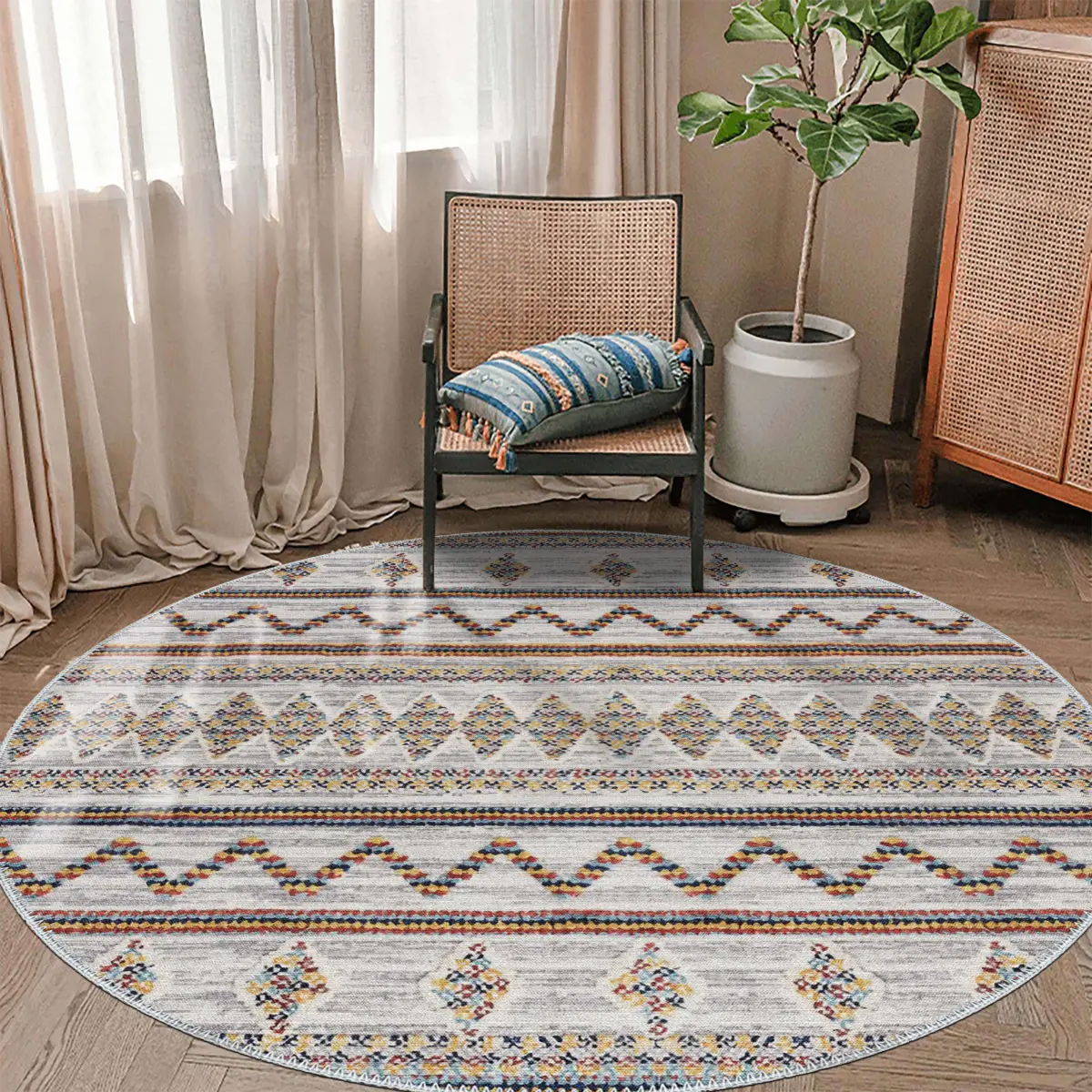 Ponte Geometrik Multi Polyester ve Pamuklu Yıkanabilir Kaydırmaz Taban Dijital Baskı Halı - Görsel 8