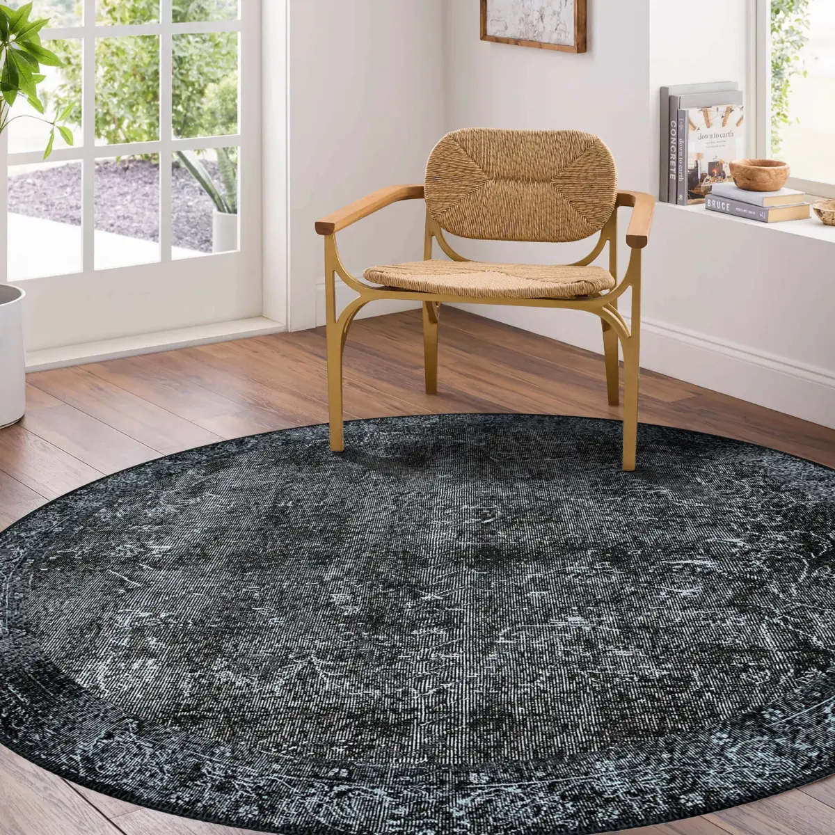 Barris Klasik Siyah Polyester ve Pamuklu Yıkanabilir Kaydırmaz Taban Dijital Baskı Halı - Görsel 8