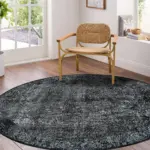 Barris Klasik Siyah Polyester ve Pamuklu Yıkanabilir Kaydırmaz Taban Dijital Baskı Halı - Görsel 8