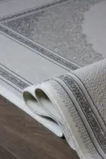 Burie Çerçeveli Göbekli Gri Polyester Makine Halısı - Görsel 6