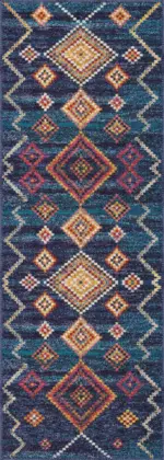 Cenova Geometrik Lacivert Polyester ve Pamuklu Yıkanabilir Kaydırmaz Taban Dijital Baskı Halı - Görsel 3