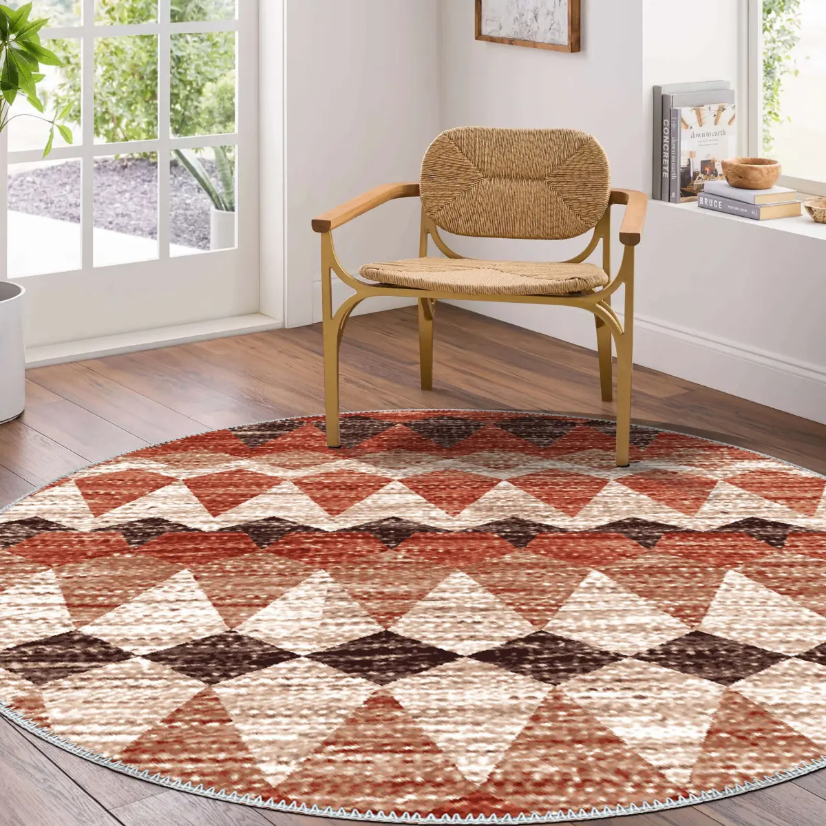 Della Geometrik Turuncu Polyester ve Pamuklu Yıkanabilir Kaydırmaz Taban Dijital Baskı Halı - Görsel 8