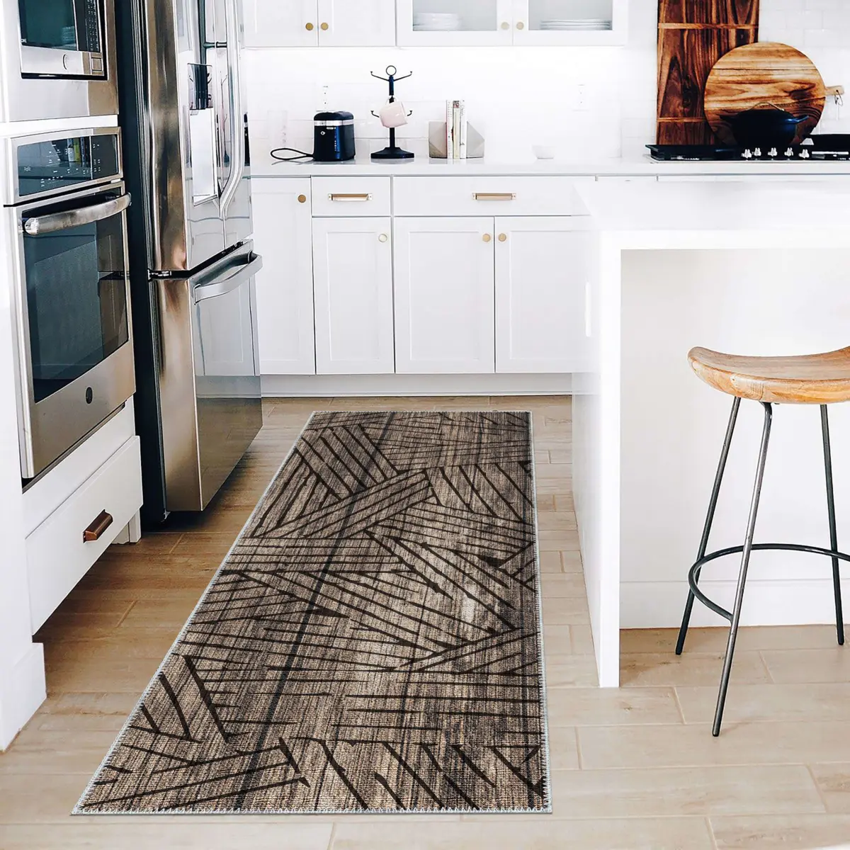 Prat Modern Gold Polyester ve Pamuklu Yıkanabilir Kaydırmaz Taban Dijital Baskı Halı - Görsel 4