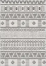 Guina Geometrik Beyaz Polyester ve Pamuklu Yıkanabilir Kaydırmaz Taban Dijital Baskı Halı