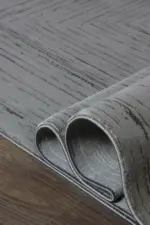 Leivi Çerçeveli Gri Polyester Makine Halısı - Görsel 6
