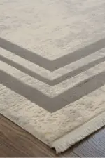 Trani Çerçeveli Gri Çizgili Akrilik Makine Halısı - Görsel 2