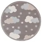 Liestal Figürlü Gri Polyester Pamuk Tabanlı Yuvarlak Çocuk Halısı