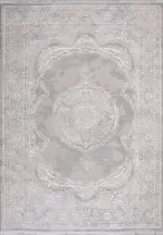 Elvas Klasik Göbekli Gri Polipropilen ve Polyester Makine Halısı