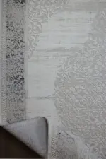 Opera Çerçeveli Krem Gri Çizgili Polyester Makine Halısı - Görsel 4