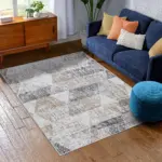 Moysi Geometrik Krem Polyester ve Pamuklu Yıkanabilir Kaydırmaz Taban Dijital Baskı Halı - Görsel 2