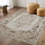 Raval Göbekli Bej Polyester ve Pamuklu Yıkanabilir Kaydırmaz Taban Dijital Baskı Halı - Görsel 2