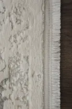 Anzi Çerçeveli Bej Gri Çizgili Göbekli Akrilik Makine Halısı - Görsel 3