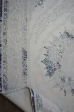 Landes Çerçeveli Mavi Polyester Makine Halısı - Görsel 4