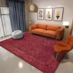 Gerva Çerçeveli Kırmızı Polyester ve Pamuklu Yıkanabilir Kaydırmaz Taban Dijital Baskı Halı