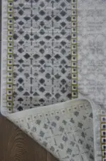 Crevant Çerçeveli Bej Gri Çizgili Akrilik Makine Halısı - Görsel 4