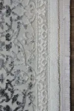 Opera Çerçeveli Krem Gri Çizgili Polyester Makine Halısı - Görsel 3