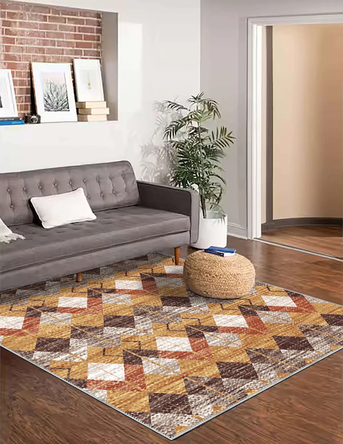 Affori Geometrik Multi Polyester ve Pamuklu Yıkanabilir Kaydırmaz Taban Dijital Baskı Halı - Görsel 6