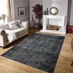 Barris Klasik Siyah Polyester ve Pamuklu Yıkanabilir Kaydırmaz Taban Dijital Baskı Halı - Görsel 2