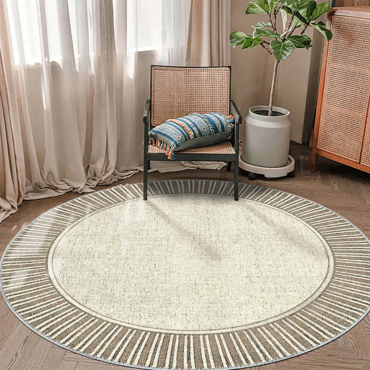 Arenal Çerçeveli Bej Polyester ve Pamuklu Yıkanabilir Kaydırmaz Taban Dijital Baskı Halı - Görsel 8