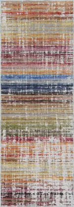 Poble Çizgili Multi Polyester ve Pamuklu Yıkanabilir Kaydırmaz Taban Dijital Baskı Halı - Görsel 3