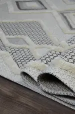 Frieth Modern Beyaz Polyester Makine Halısı - Görsel 6