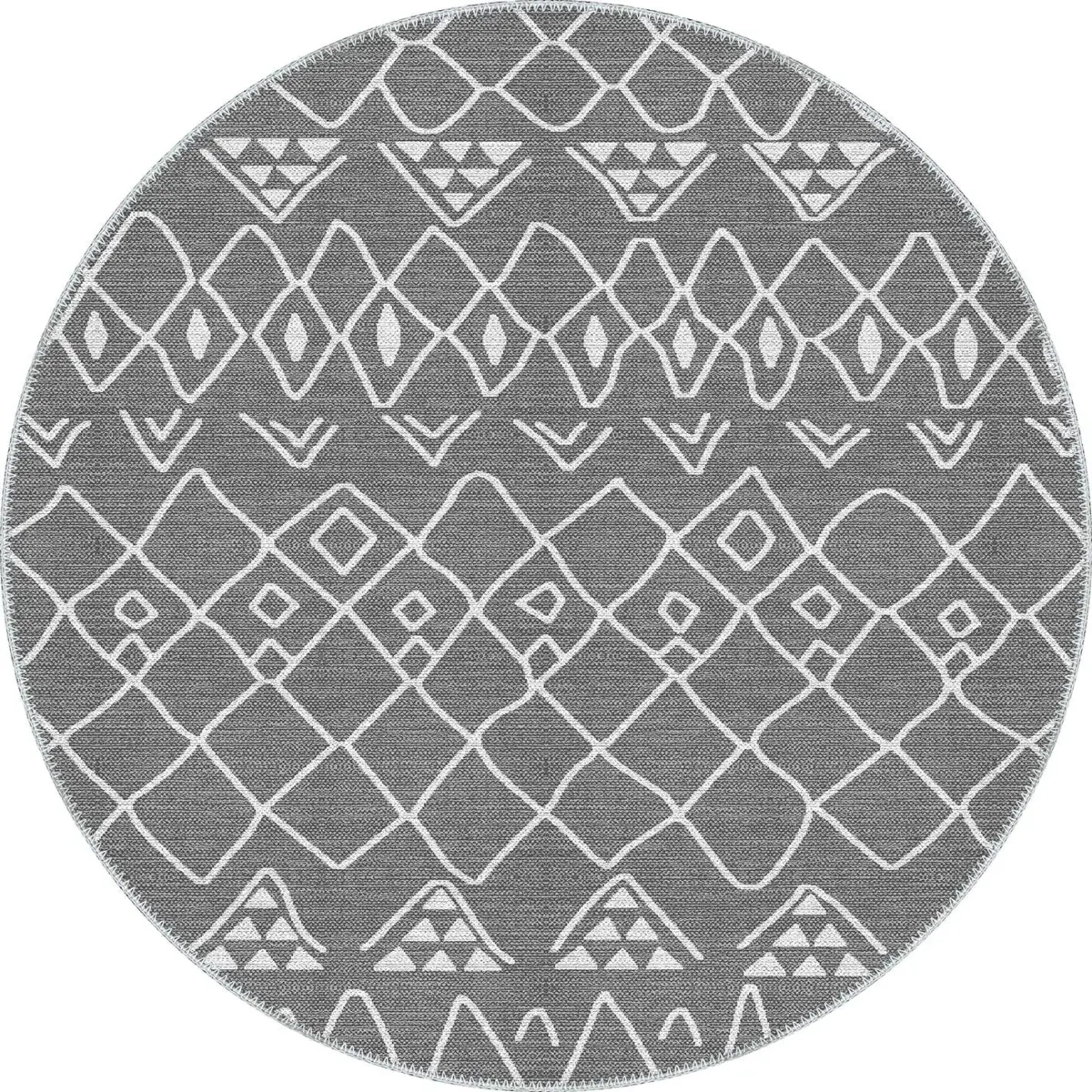 Lesse Geometrik Gri Polyester ve Pamuklu Yıkanabilir Kaydırmaz Taban Dijital Baskı Halı - Görsel 7