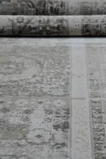 Fretin Çerçeveli Krem Gri Göbekli Akrilik Makine Halısı - Görsel 4