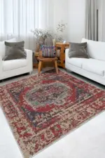 Vella Göbekli Kırmızı Polyester ve Pamuklu Yıkanabilir Kaydırmaz Taban Dijital Baskı Halı - Görsel 6