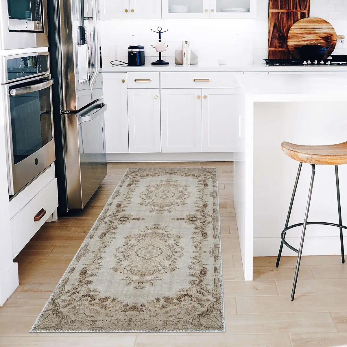 Raval Göbekli Bej Polyester ve Pamuklu Yıkanabilir Kaydırmaz Taban Dijital Baskı Halı - Görsel 4