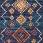 Cenova Geometrik Lacivert Polyester ve Pamuklu Yıkanabilir Kaydırmaz Taban Dijital Baskı Halı