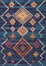 Cenova Geometrik Lacivert Polyester ve Pamuklu Yıkanabilir Kaydırmaz Taban Dijital Baskı Halı