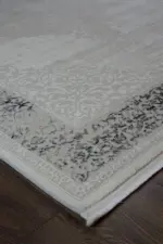 Opera Çerçeveli Krem Gri Çizgili Polyester Makine Halısı - Görsel 2